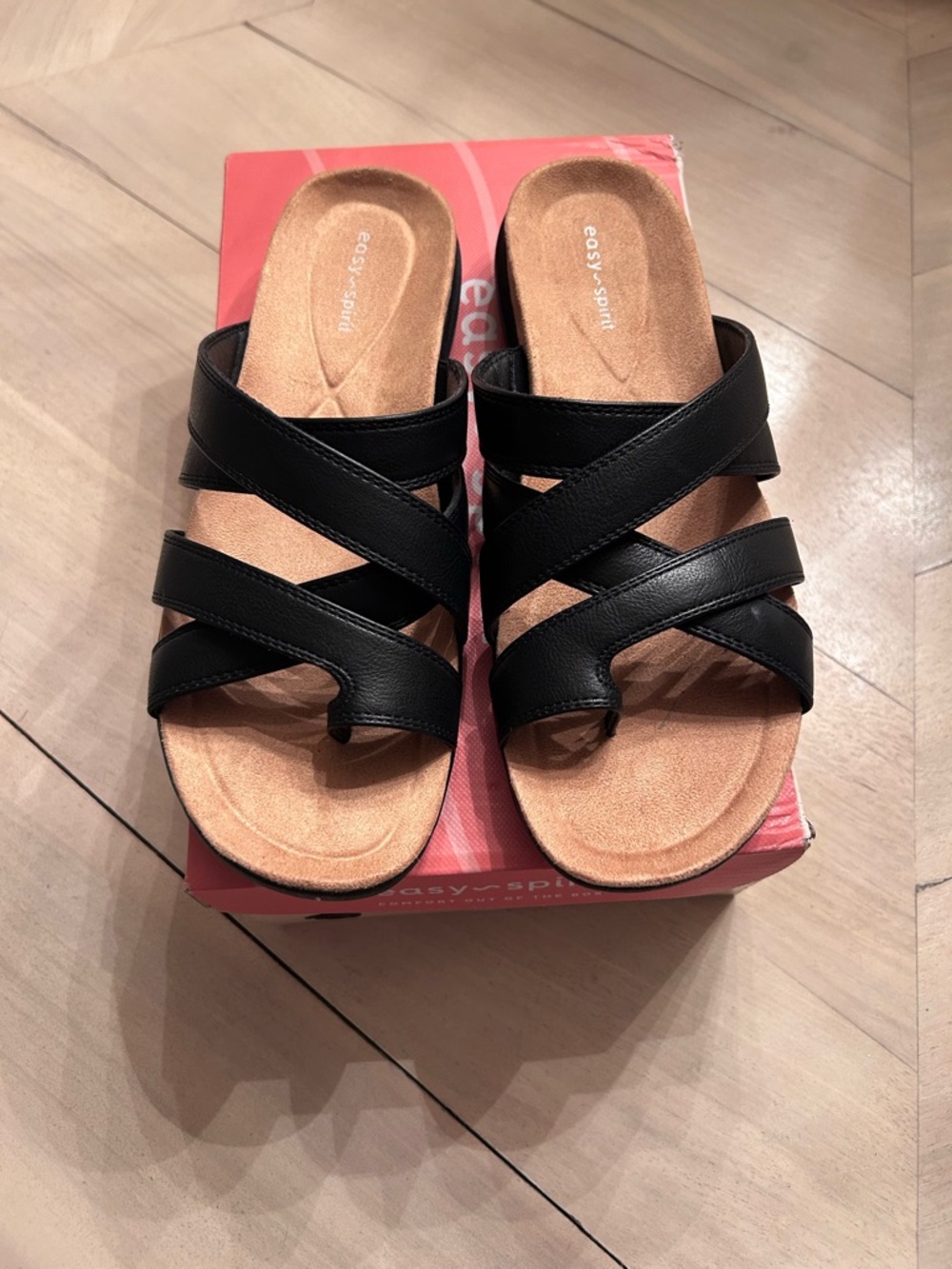 Womens Easy Spirit westly Black Crisscross Slide Sandals size 9.5 med NIB